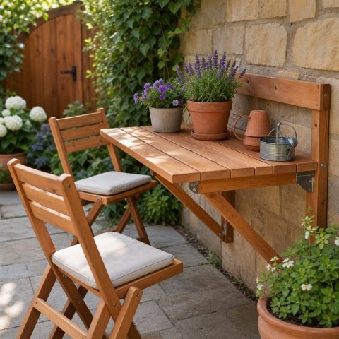 Wall-Mounted Fold-Down Garden Bistro Table