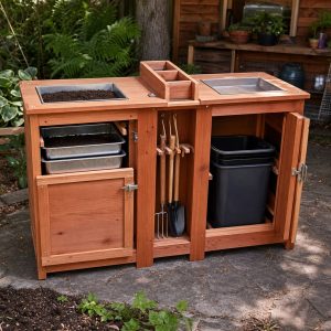 Outdoor Compost-Thermometer Cabinet With Tool Slots