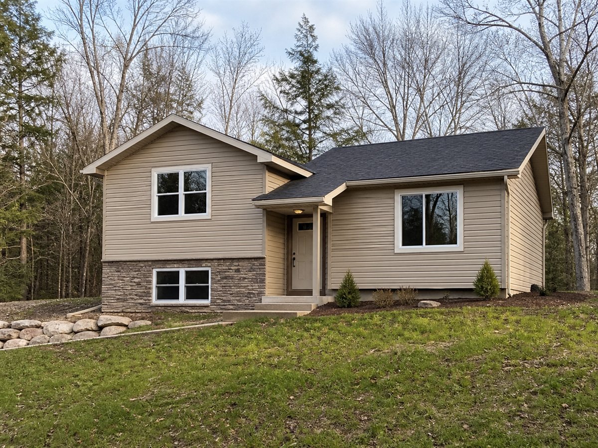Clearview Compact 577, a conceptual 577-square-foot compact split-level home with a $79,625 construction target