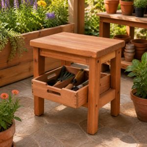 Wooden Potting Stool With a Built-In Garden Tool Box