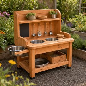 Cedar Garden Mud Kitchen With Removable Mixing Tubs