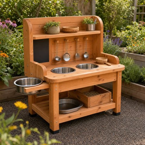 Cedar Garden Mud Kitchen With Removable Mixing Tubs