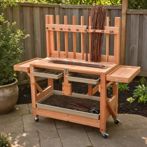 Cedar Pruning-Cane Bundling Rack With Tie Guides
