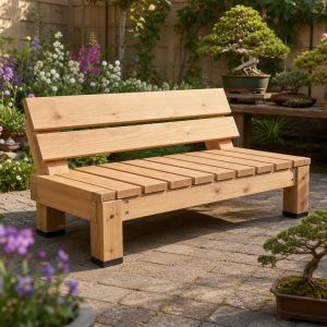 Low Bonsai Viewing Bench With an Angled Backrest