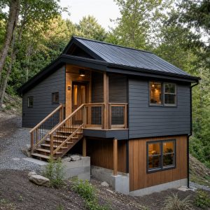 $81,625 Essential Small Hillside Cabin: 579-Sq.-Ft. One-Bedroom Plan