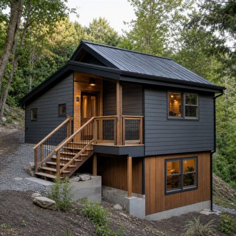 $81,625 Essential Small Hillside Cabin: 579-Sq.-Ft. One-Bedroom Plan