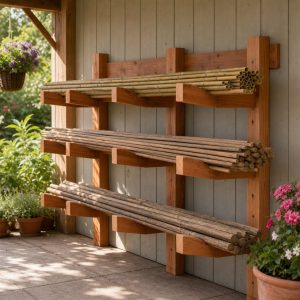Wooden Garden Stake Storage Rack With Length Dividers