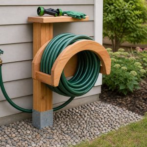DIY Garden Hose Holder With a Storage Shelf
