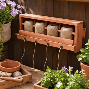 Wooden Garden Twine Dispenser With Four Spool Dowels