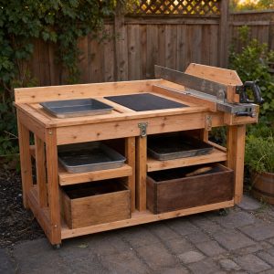 Outdoor Hand-Saw Care Station With a Guarded Clamp