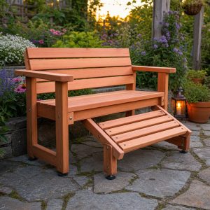 Sunset Garden Bench With an Adjustable Footrest