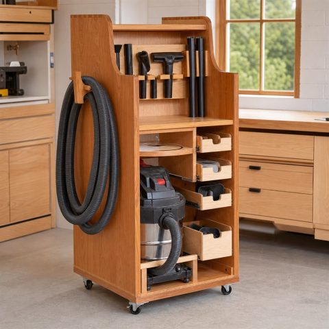 Workshop Vacuum Cart With Hose and Accessory Storage