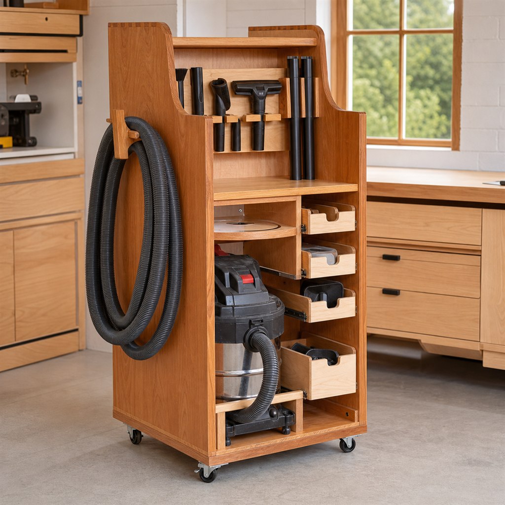 Workshop Vacuum Cart With Hose and Accessory Storage