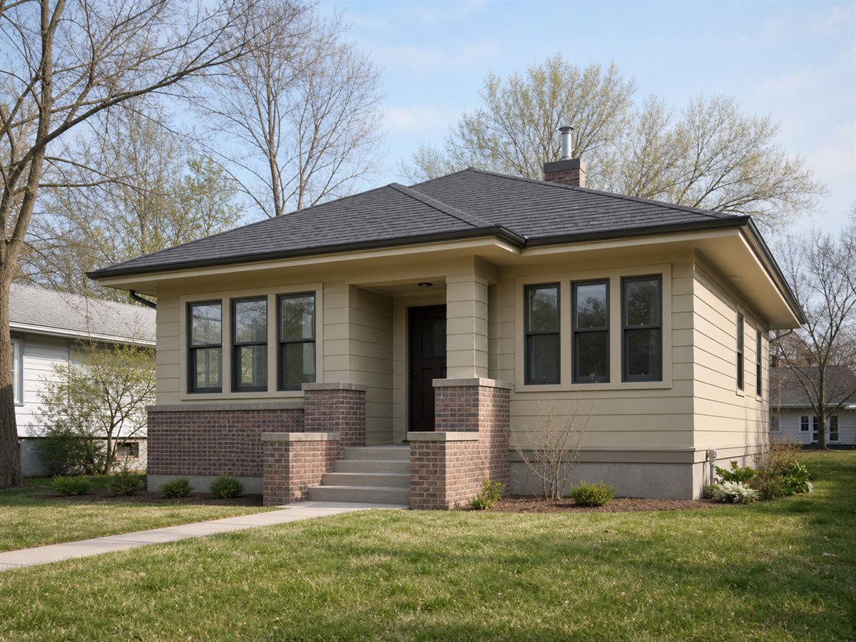 Prairie Nook 614, a conceptual 614-square-foot Prairie-inspired small cottage with a $85,625 construction target