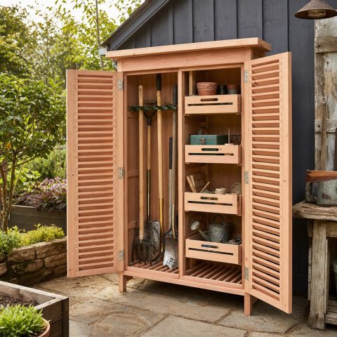 Cedar Long-Handle Tool Cabinet With Ventilated Doors