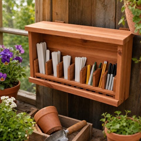 Wooden Plant-Label Organizer With Washable Sorting Slots