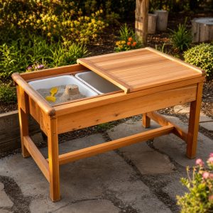 Children’s Raised Sand-Garden With a Sliding Wood Cover