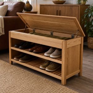 Slatted Shoe Bench With a Lift-Up Storage Compartment