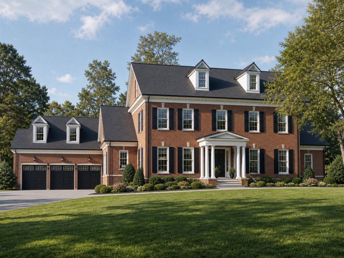 Fairfax Georgian 3740, a conceptual 3740-square-foot Georgian Colonial custom home with a $815,000 construction target