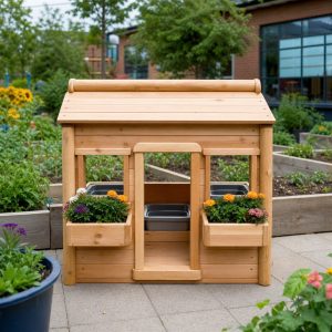 Cedar Playhouse Planter With Window Flower Boxes