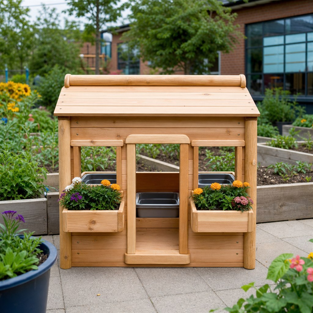 Cedar Playhouse Planter With Window Flower Boxes