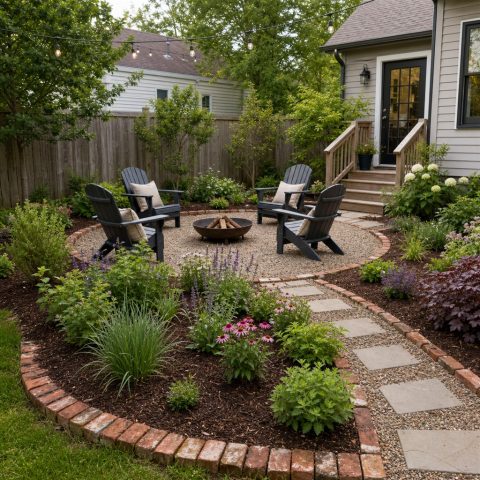 Circular Backyard Conversation Garden With a Gravel Patio