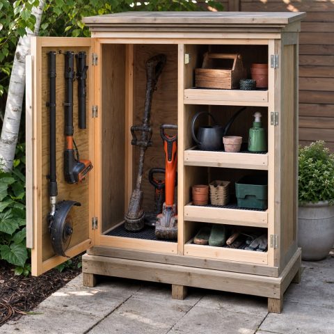 Outdoor Power-Tool Locker With a Raised Dry Base