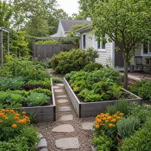 Raised-Bed Kitchen Garden With a Central Stepping Path