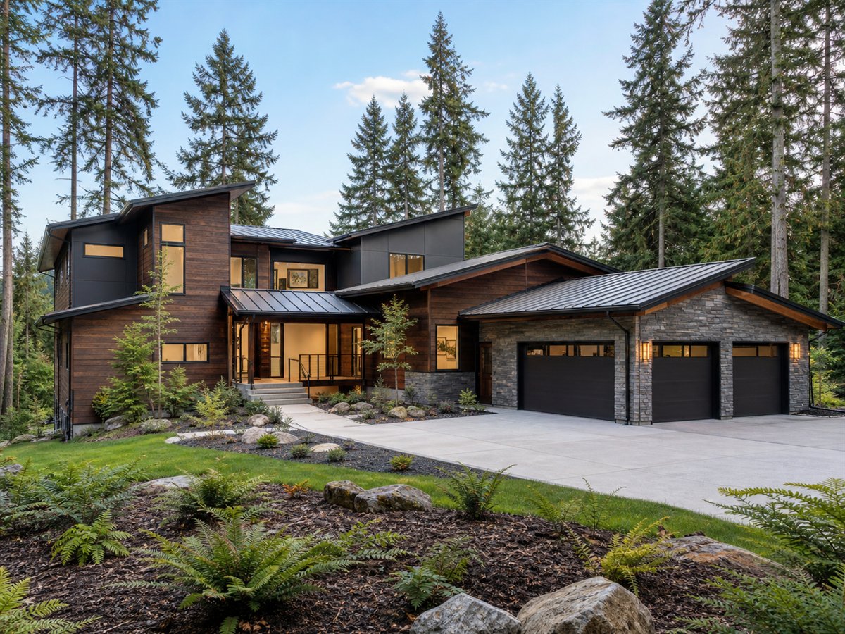 Cascade House 3780, a conceptual 3780-square-foot Pacific Northwest custom home with a $825,000 construction target