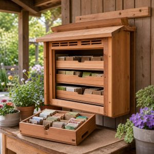 Weather-Sheltered Wooden Garden Seed Library Box