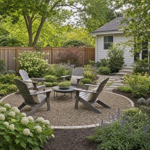 Gravel Patio Garden Room Surrounded by White Flowers