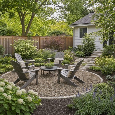 Gravel Patio Garden Room Surrounded by White Flowers