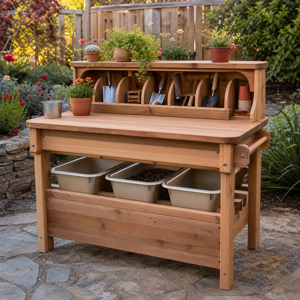 Junior Potting Bench With Rounded Tool Cubbies