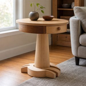 Round Pedestal Side Table With a Laminated Base