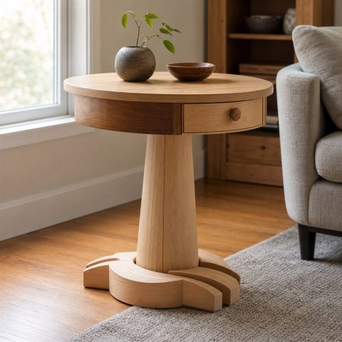 Round Pedestal Side Table With a Laminated Base