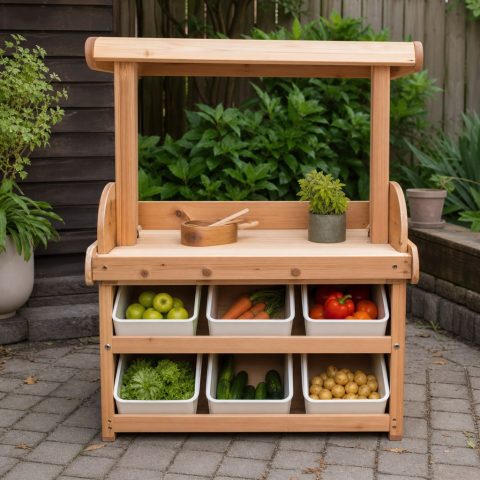 Children’s Garden Market Stall With Produce Crate Shelves