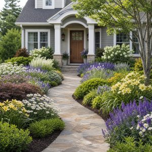 Front-Walk Flower Garden With Four-Season Structure