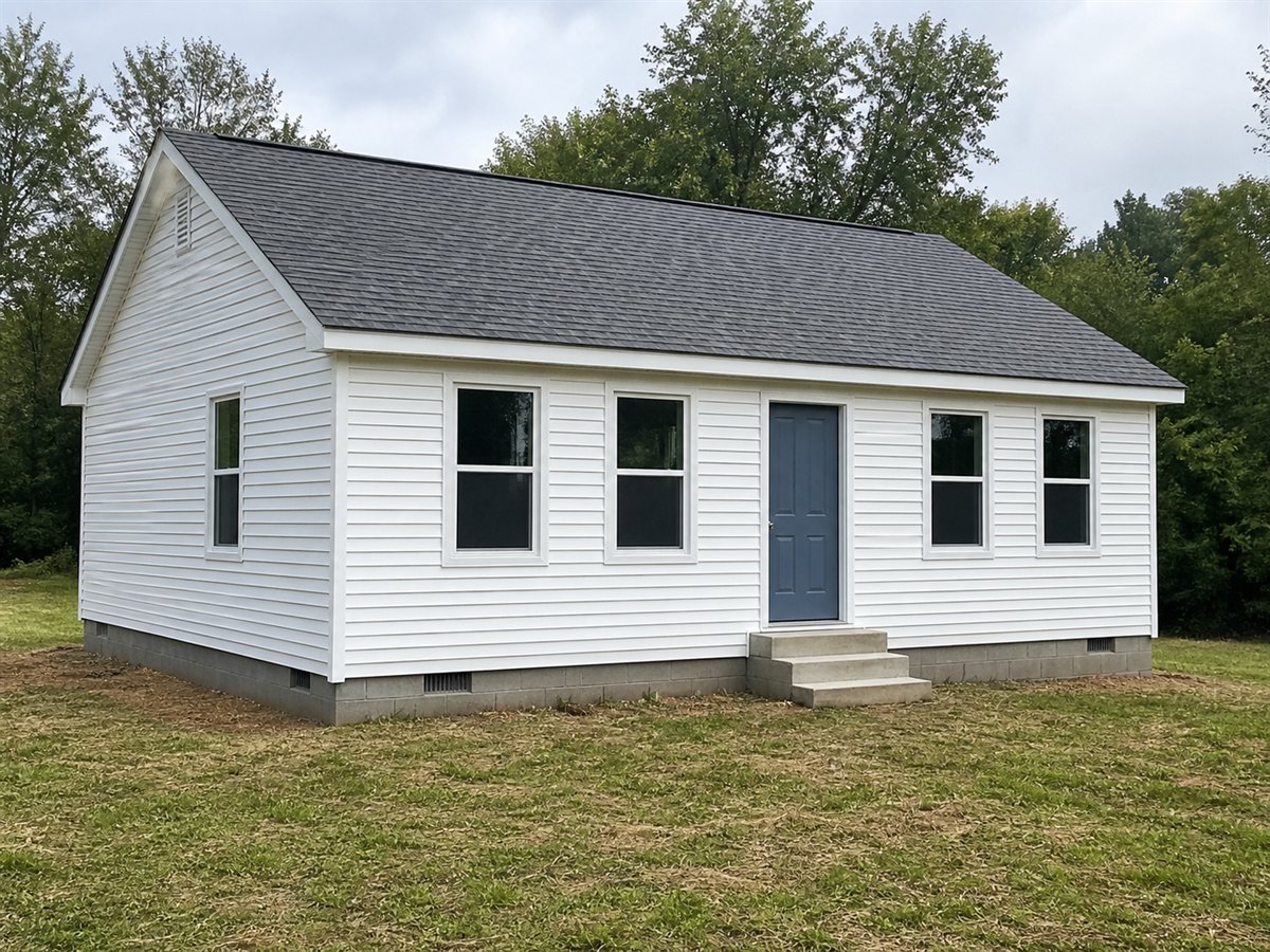 Oakfield Ranch 760, a conceptual 760-square-foot basic two-bedroom ranch home with a $105,000 construction target