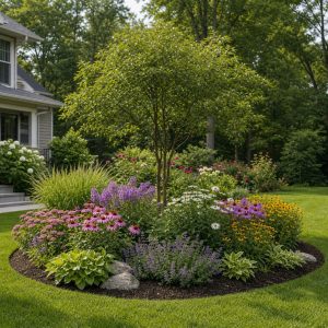 Flower Island Bed Under a Small Ornamental Tree