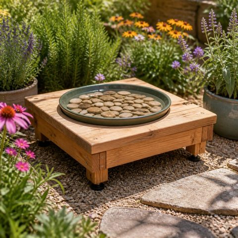 Pollinator Drinking Station With Pebbles and Shallow Water