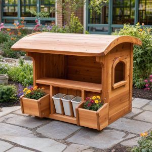 Cedar Backyard Post-Office Playhouse With Flower Boxes