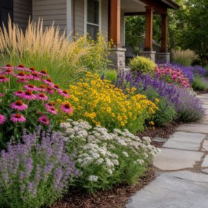 Sunny Perennial Border With Repeating Color Bands