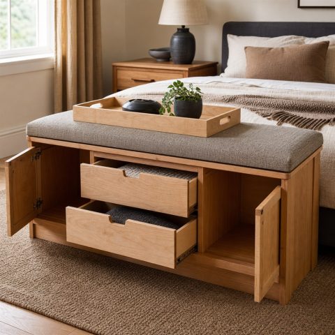 Upholstered Storage Ottoman With a Removable Tray Top