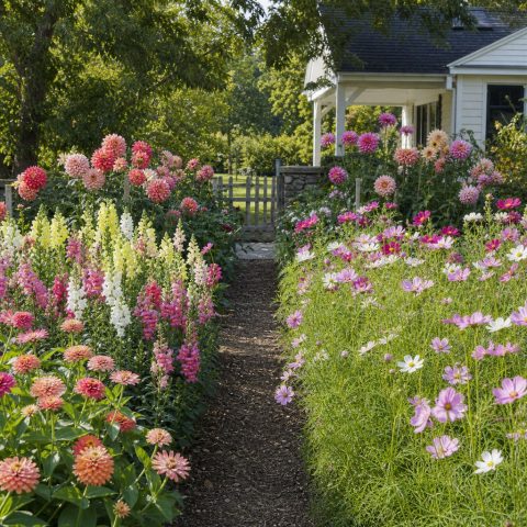 Cottage Cutting Flower Garden With a Mulched Access Path