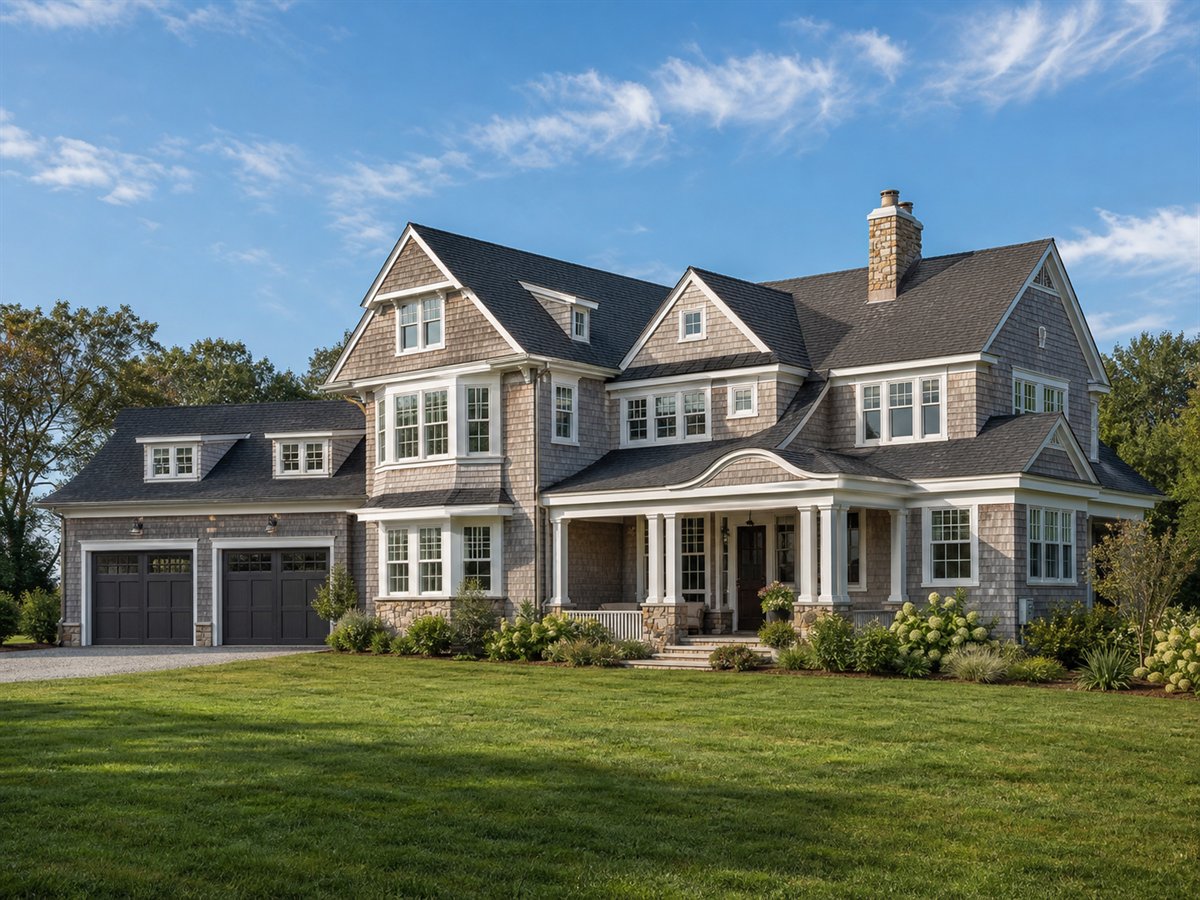 Nantucket Ridge 3940, a conceptual 3940-square-foot New England shingle-style custom home with a $865,000 construction target