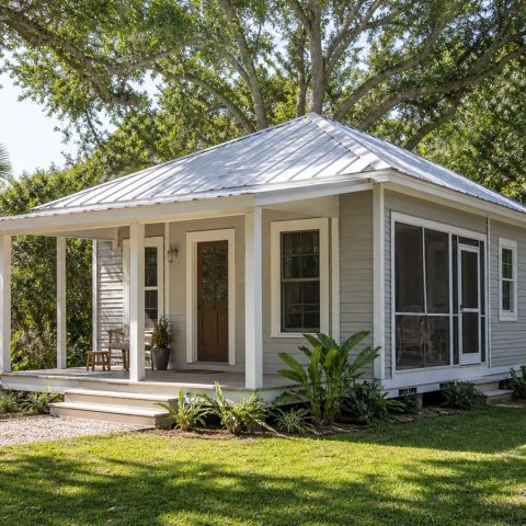 $97,625 Essential Screened-Porch Small Cottage: 659-Sq.-Ft. One-Bedroom Plan