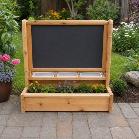 Cedar Chalkboard Wall With a Deep Flower-Box Base