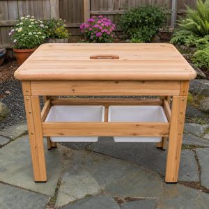 Garden Fossil-Dig Table With a Covered Sand Tray