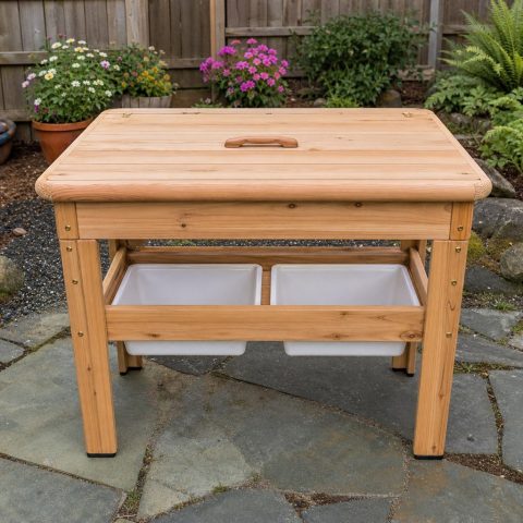 Garden Fossil-Dig Table With a Covered Sand Tray