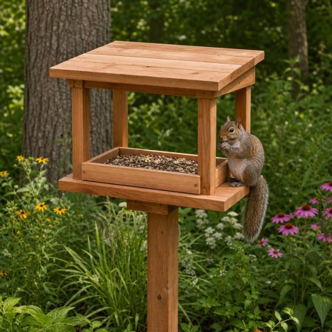 Squirrel Feeding Platform With an Easy-Clean Tray